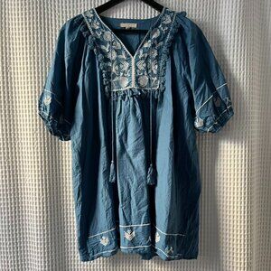Chelsea & Violet small minidress blue embroidered oversize boho fairy cottage